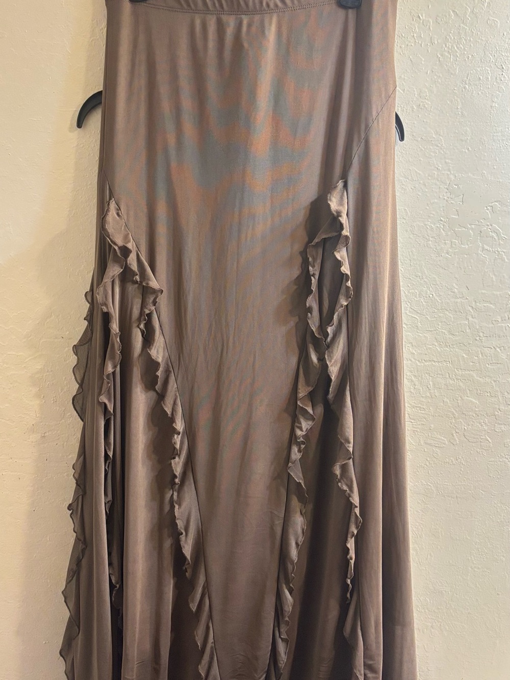Boho Ruffled Maxi Skirt in Taupe